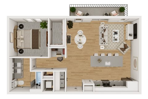 Floor plan for 1 bed, 1 bath, 836 sqft